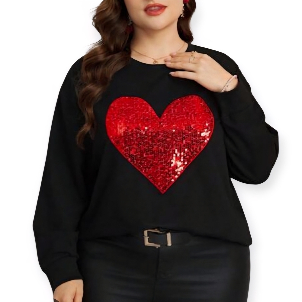SHEIN Black Sweatshirt with Glittering Red Heart